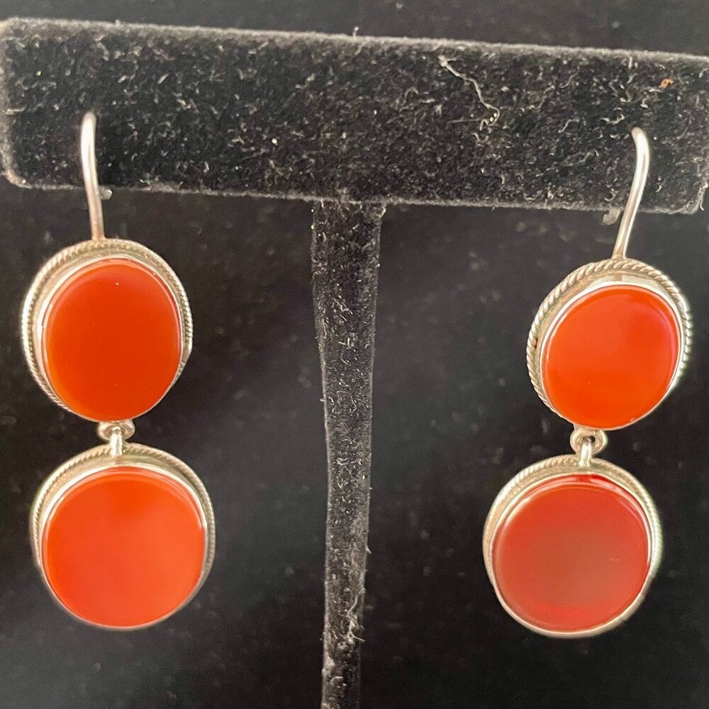 silver and amber colored stone earrings handmade in Mexico